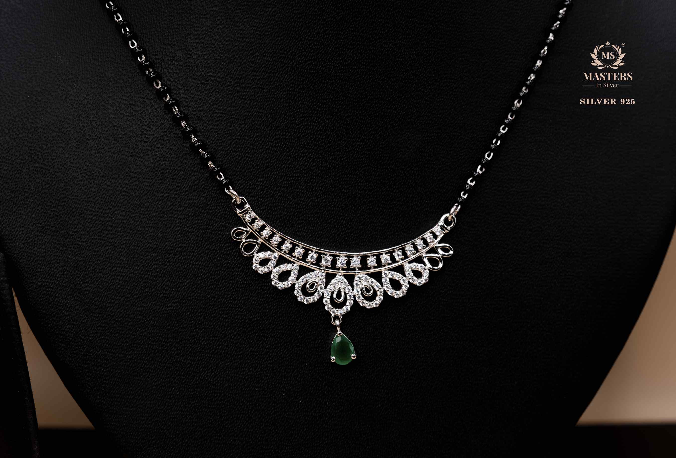 MANGALSUTRA MID SIZE PENDANT SHINING DIAMONDS TYPE ORIGINAL STERLING SILVER
