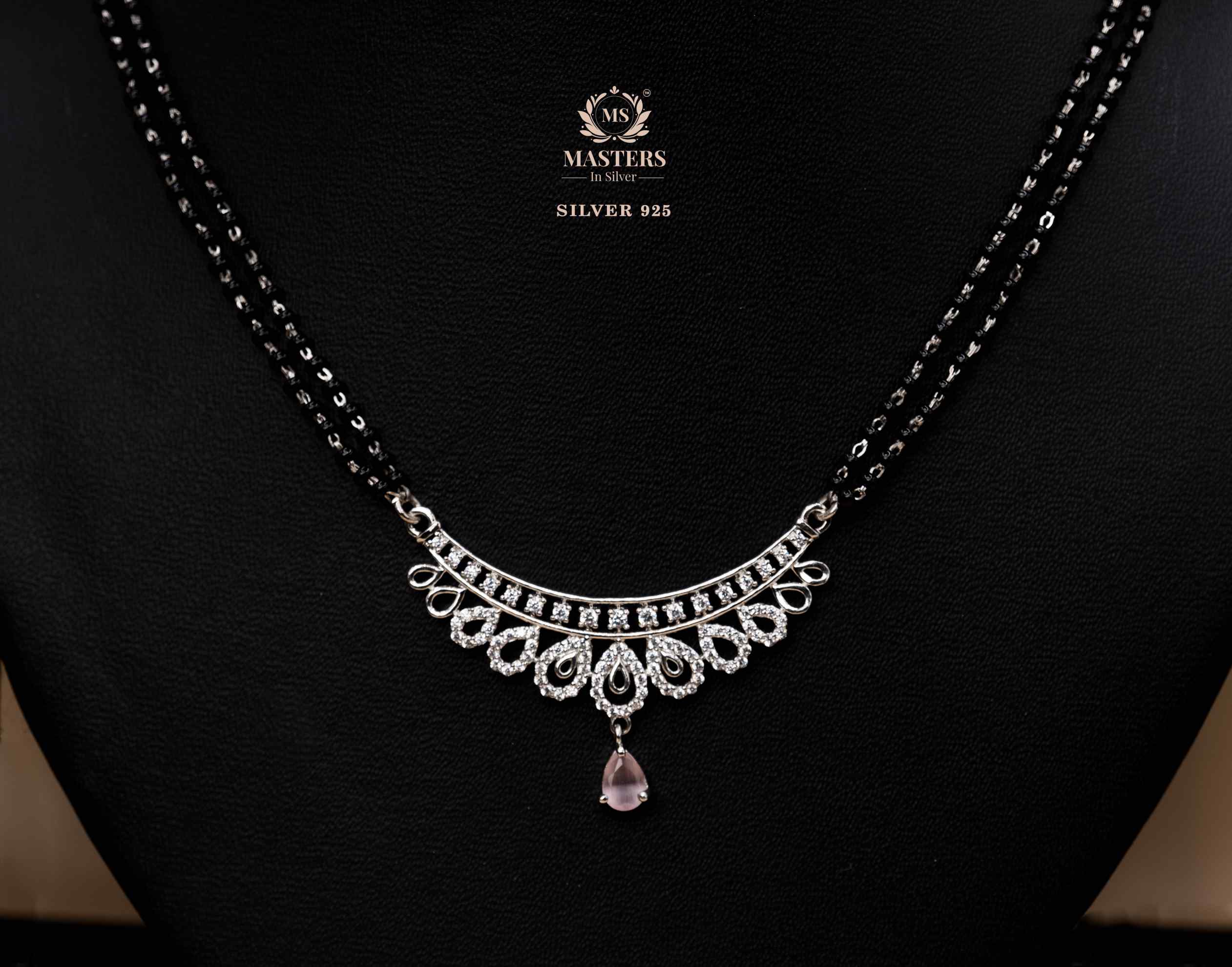 MANGALSUTRA MID SIZE PENDANT SHINING DIAMONDS TYPE ORIGINAL STERLING SILVER