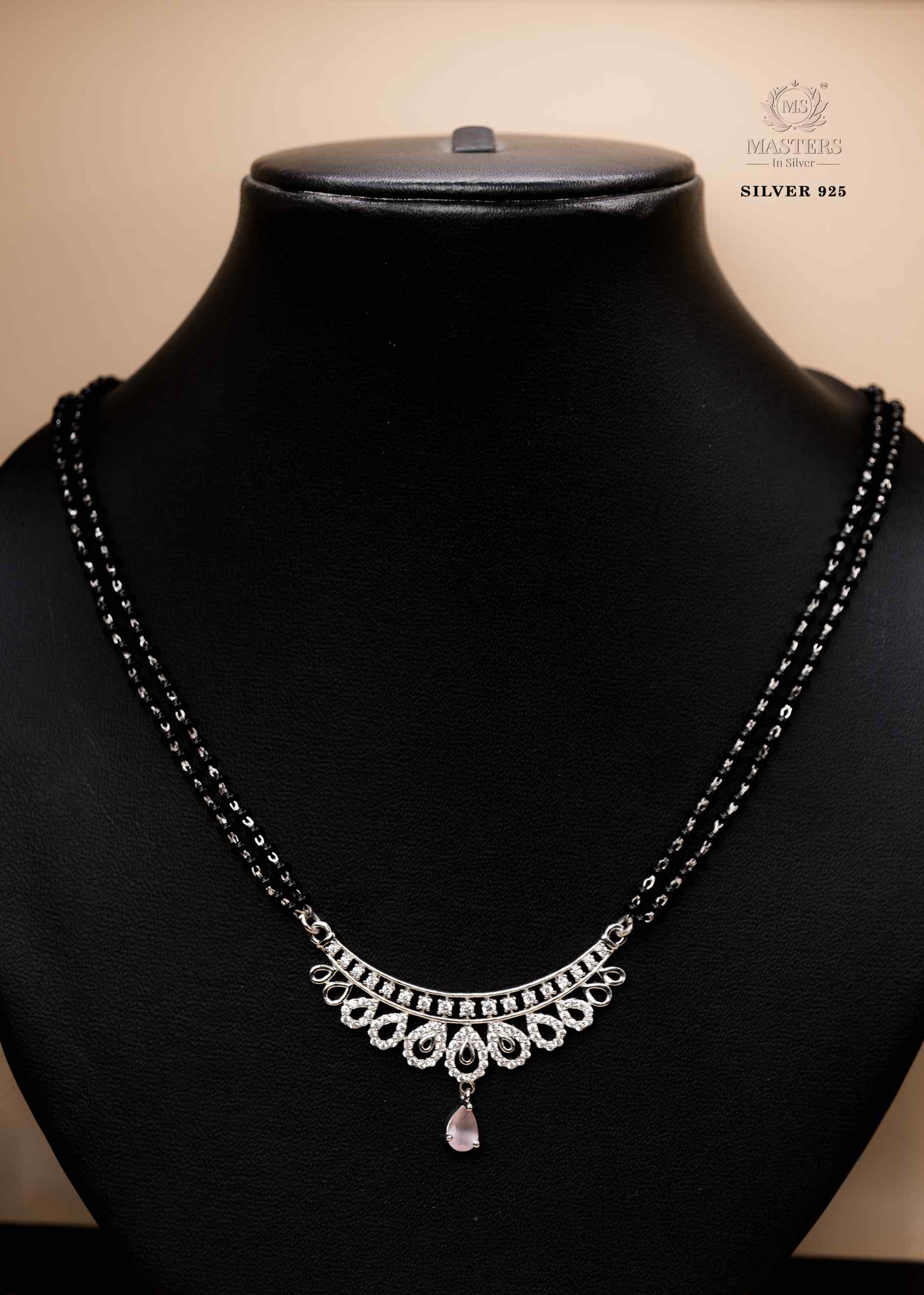 MANGALSUTRA MID SIZE PENDANT SHINING DIAMONDS TYPE ORIGINAL STERLING SILVER