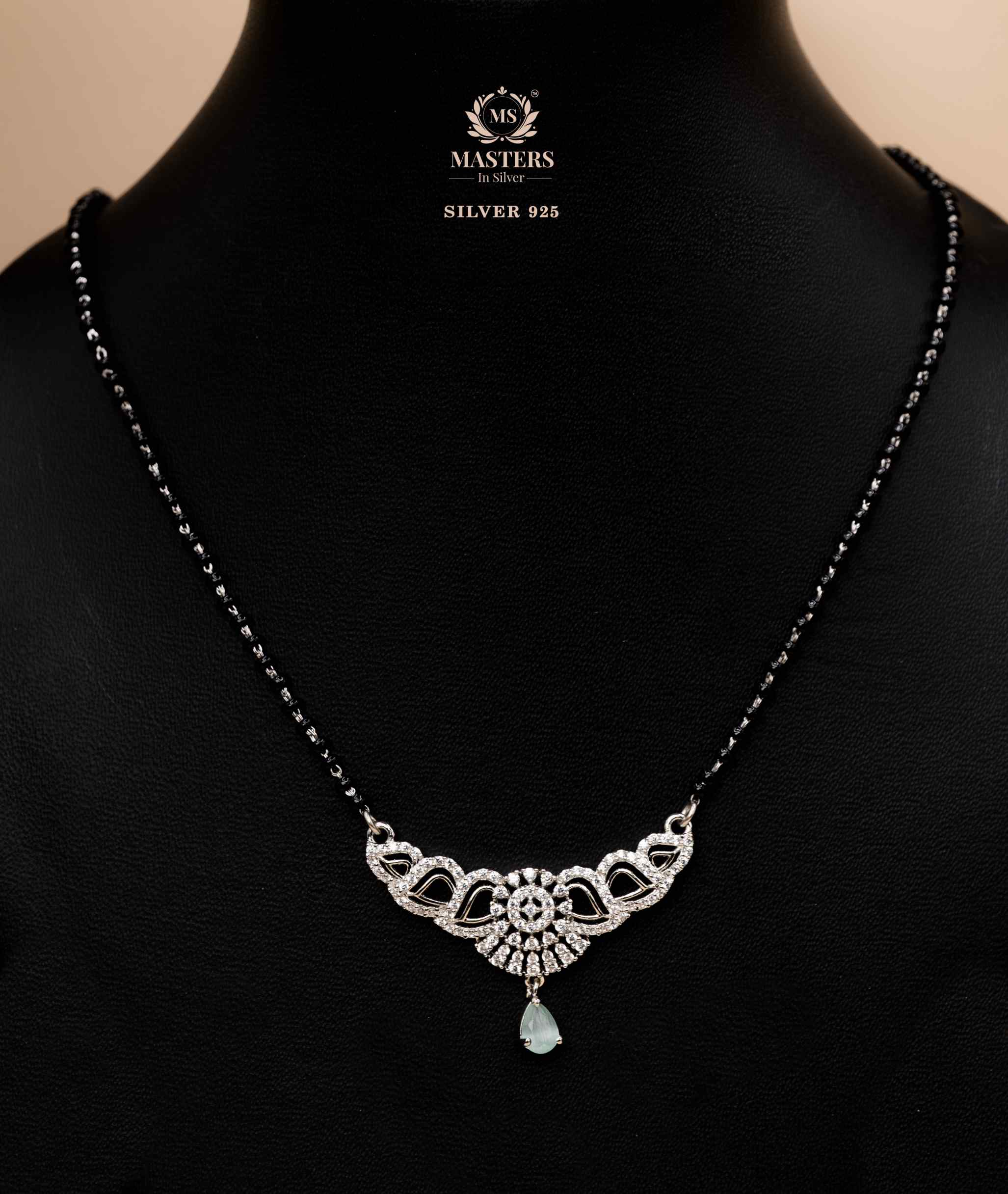 MANGALSUTRA MID SIZE PENDANT SHINING DIAMONDS TYPE ORIGINAL STERLING SILVER