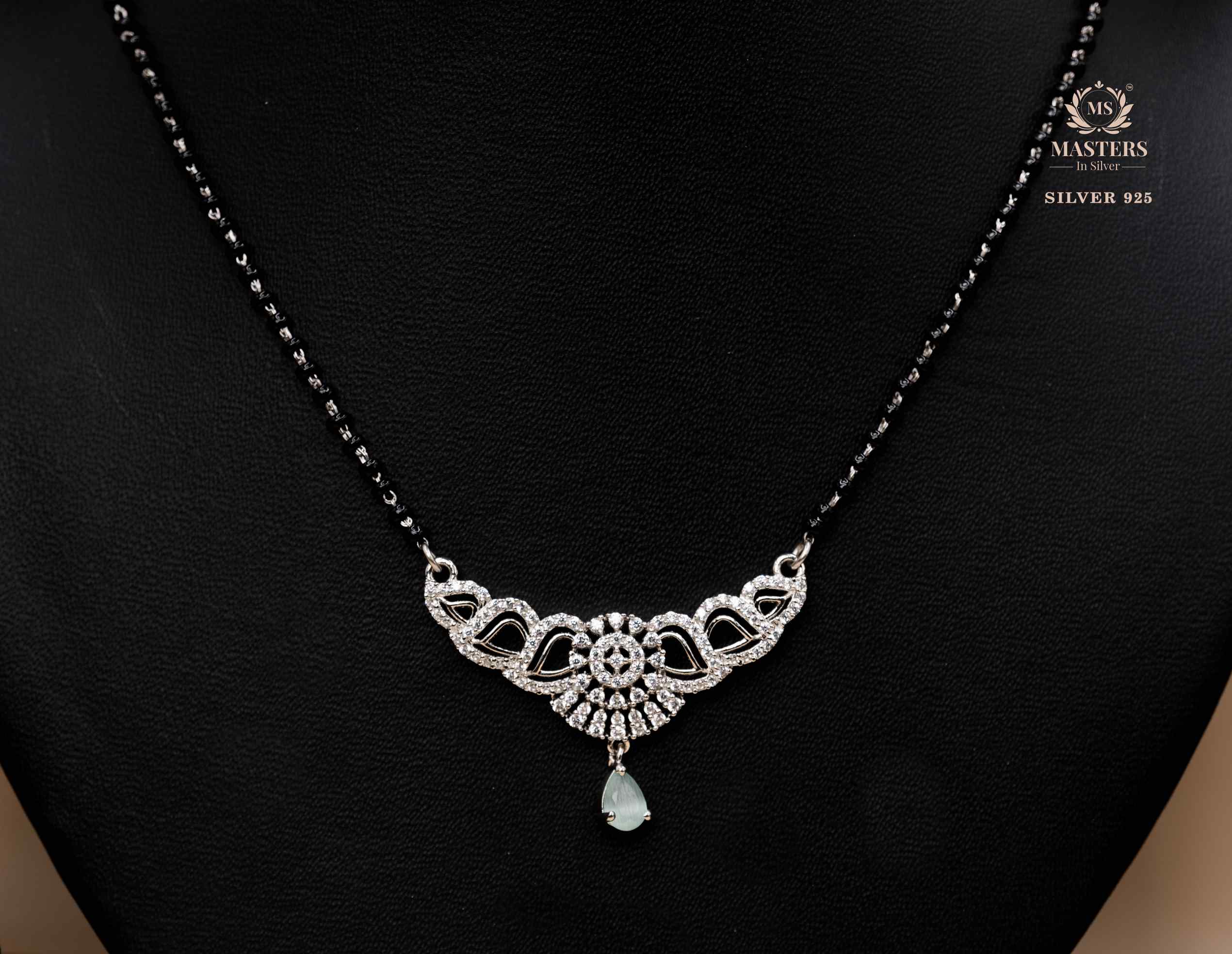 MANGALSUTRA MID SIZE PENDANT SHINING DIAMONDS TYPE ORIGINAL STERLING SILVER
