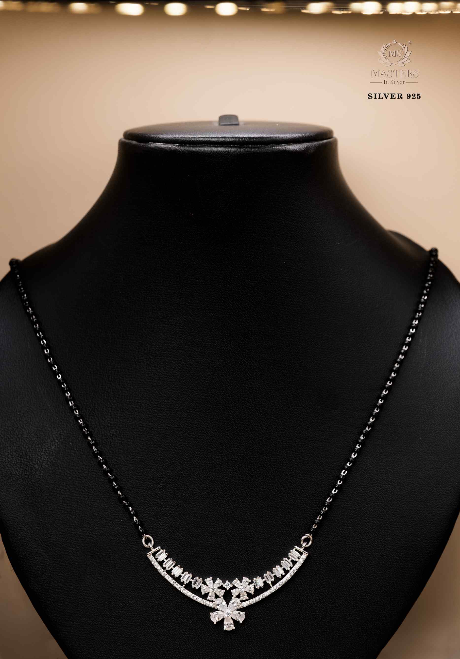 MANGALSUTRA MID SIZE PENDANT SHINING DIAMONDS TYPE ORIGINAL STERLING SILVER