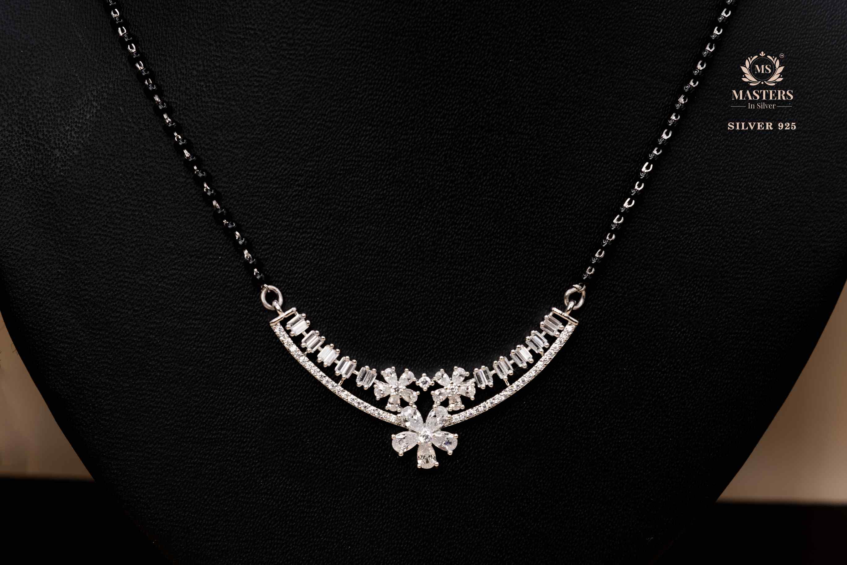 MANGALSUTRA MID SIZE PENDANT SHINING DIAMONDS TYPE ORIGINAL STERLING SILVER