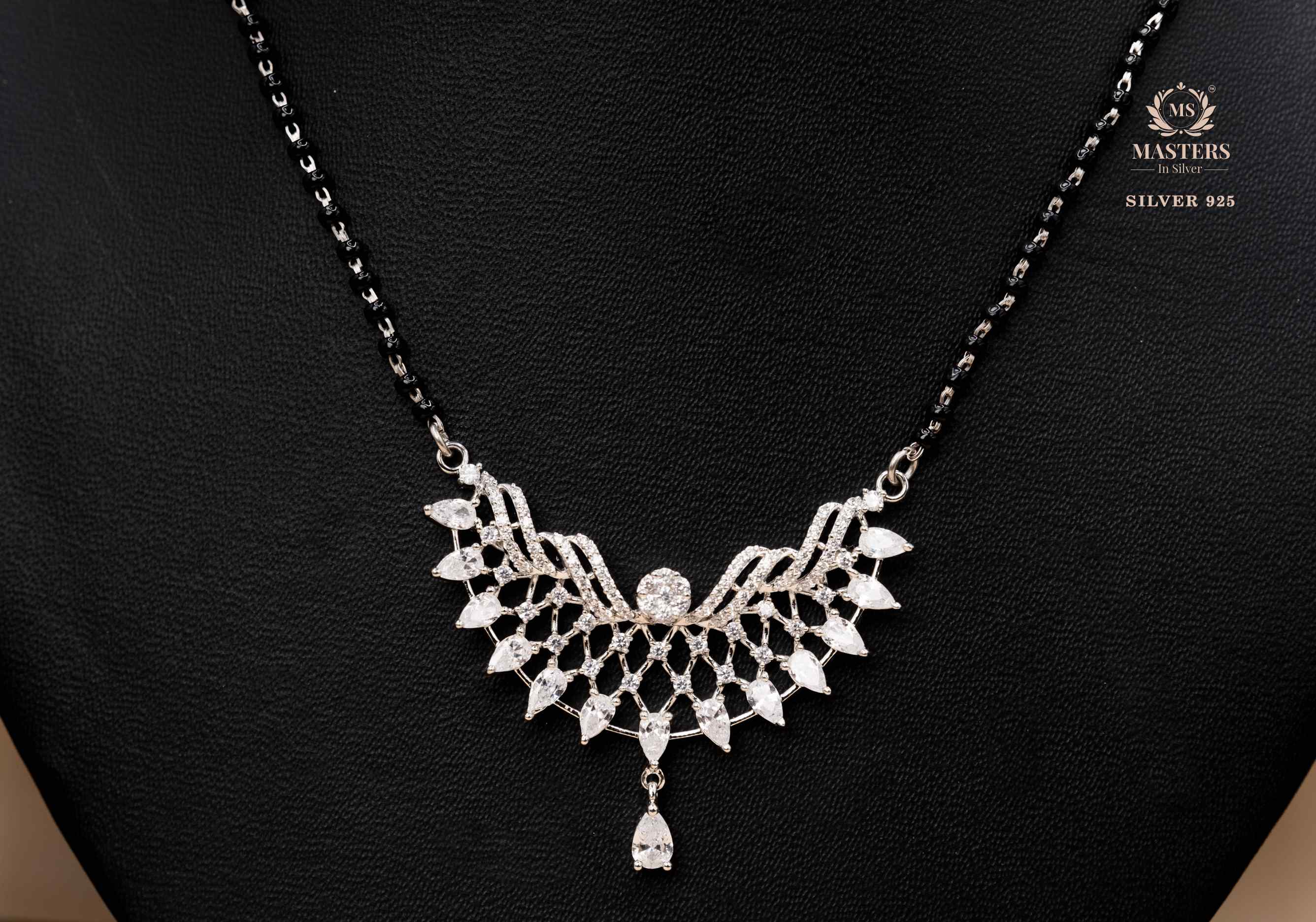 MANGALSUTRA MID SIZE PENDANT SHINING DIAMONDS TYPE ORIGINAL STERLING SILVER