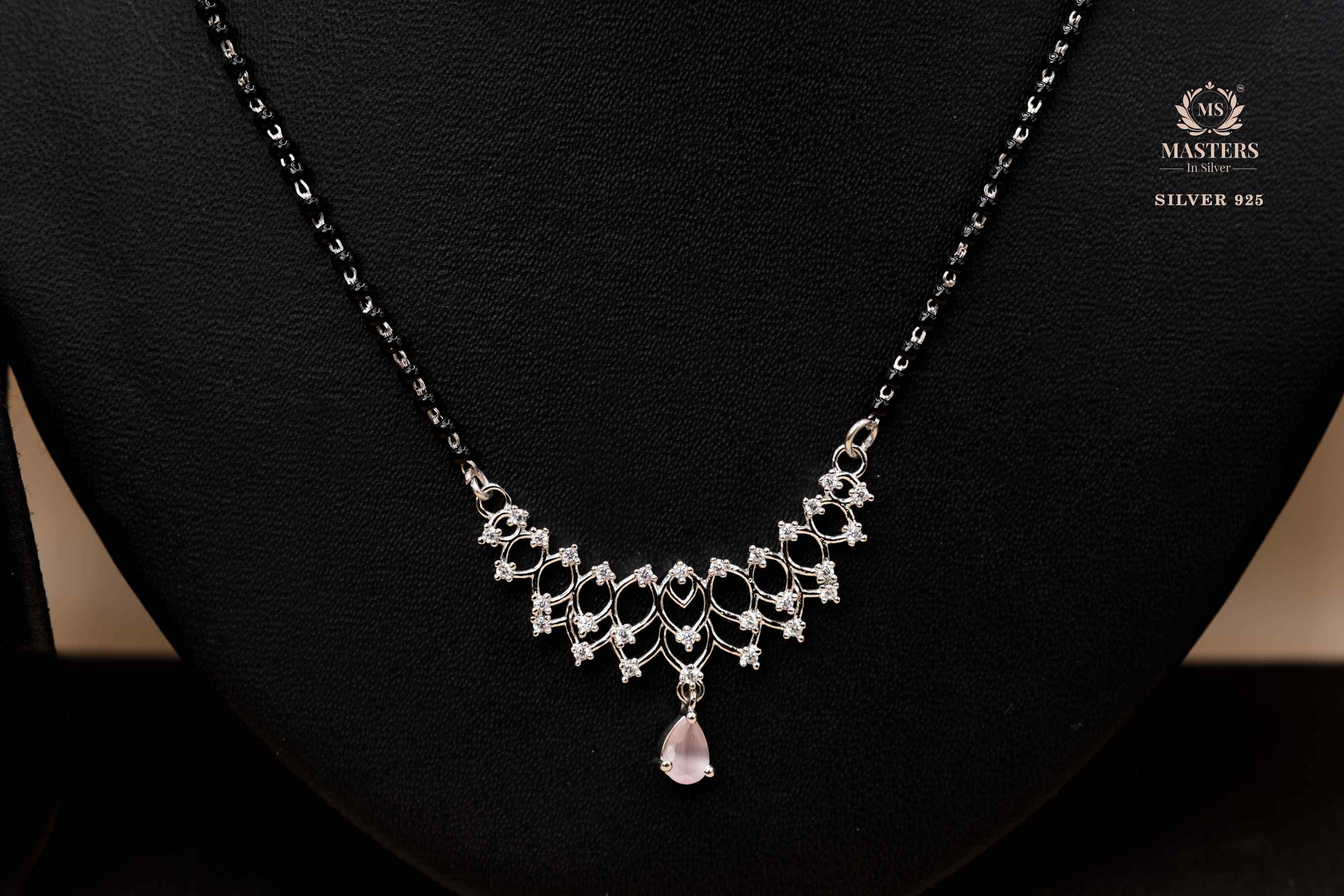 MANGALSUTRA MID SIZE PENDANT SHINING DIAMONDS TYPE ORIGINAL STERLING SILVER