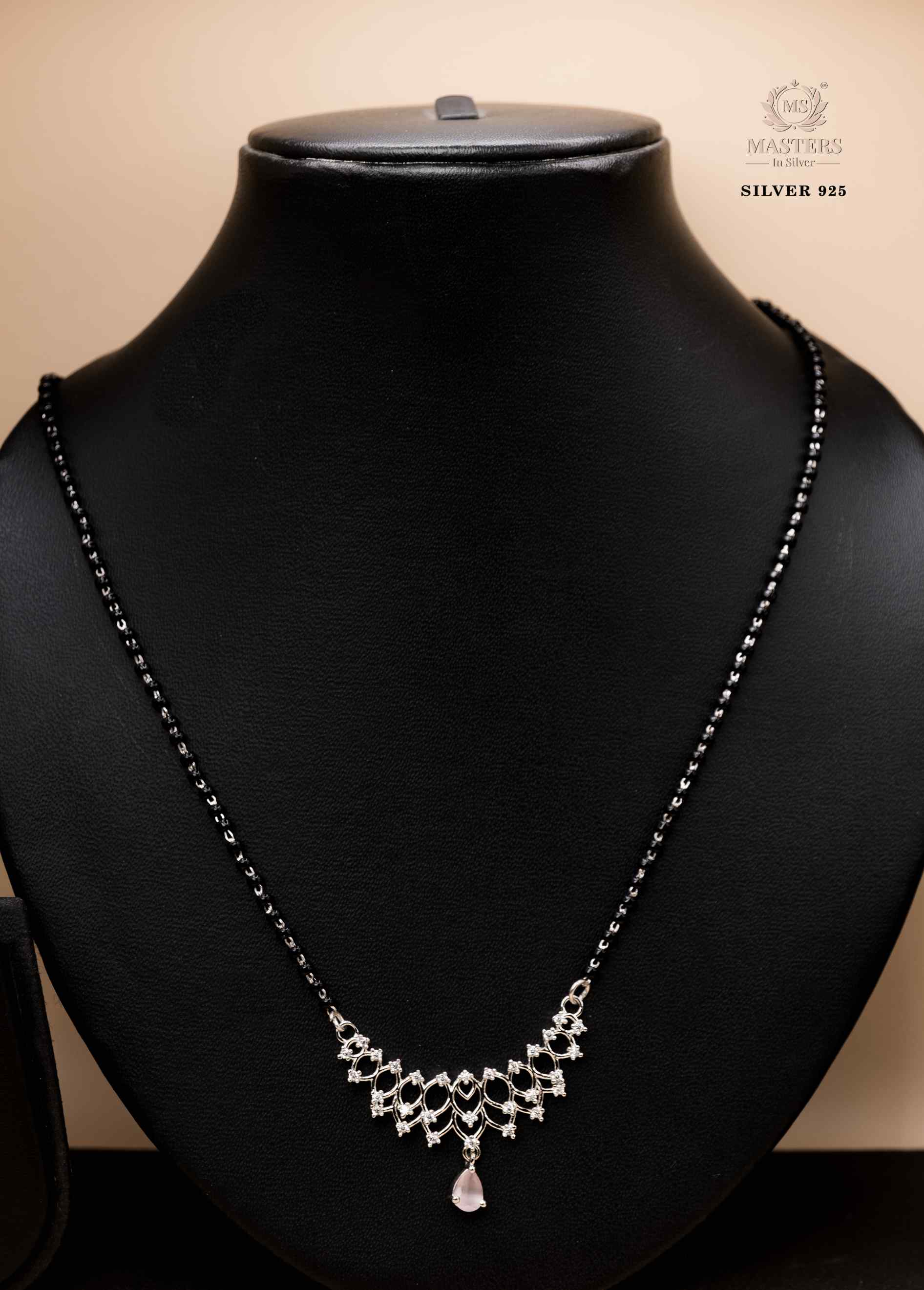 MANGALSUTRA MID SIZE PENDANT SHINING DIAMONDS TYPE ORIGINAL STERLING SILVER