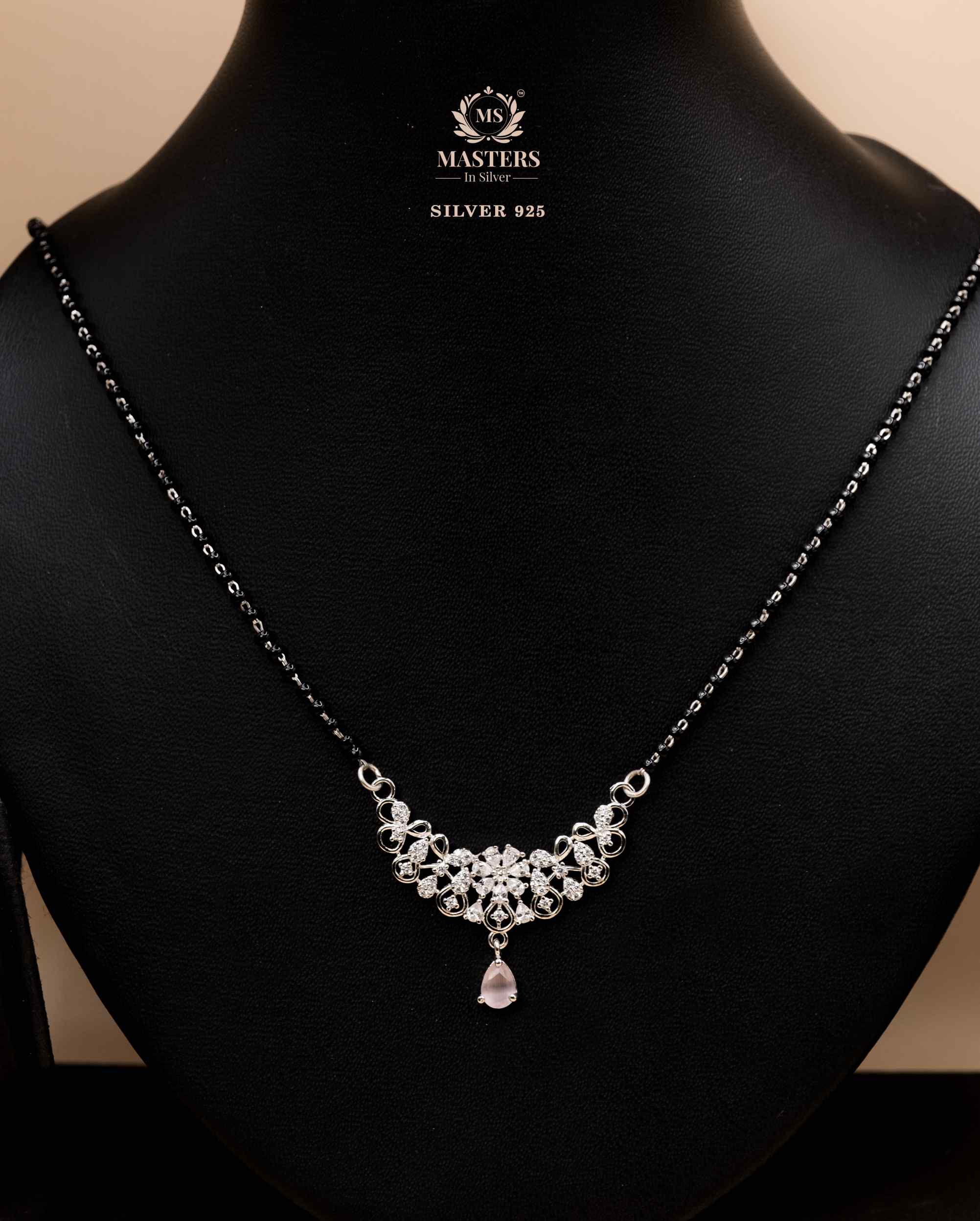 MANGALSUTRA MID SIZE PENDANT SHINING DIAMONDS TYPE ORIGINAL STERLING SILVER