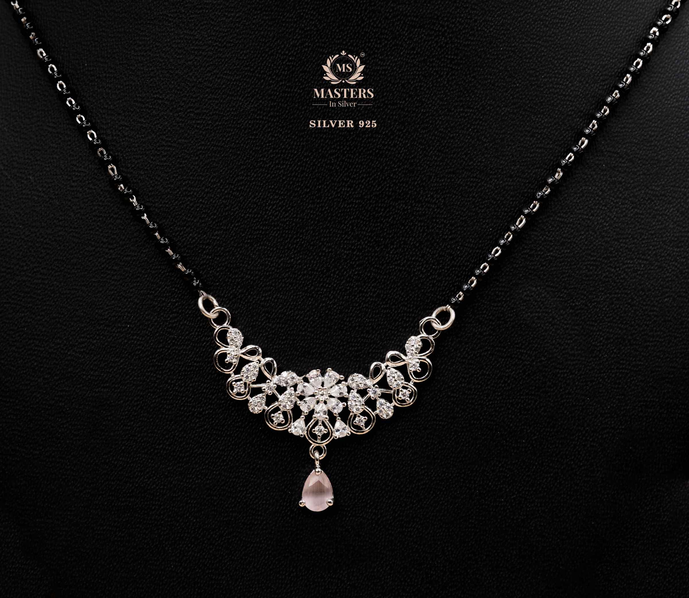 MANGALSUTRA MID SIZE PENDANT SHINING DIAMONDS TYPE ORIGINAL STERLING SILVER
