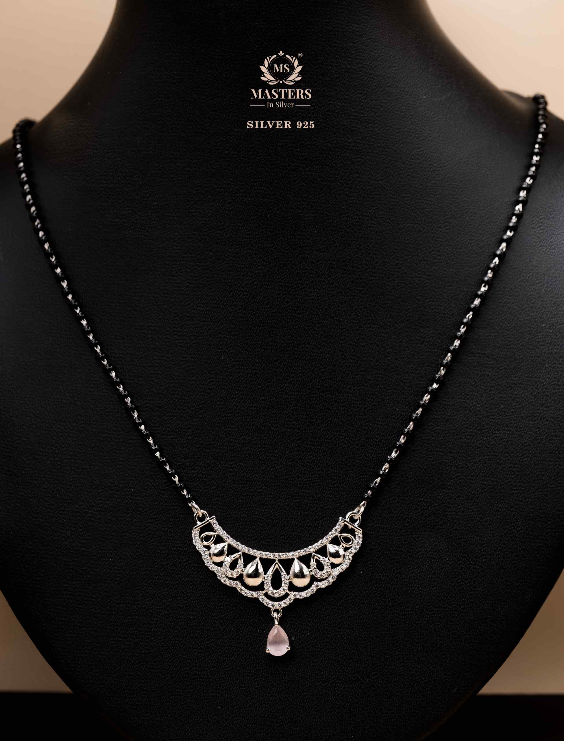 MANGALSUTRA MID SIZE PENDANT SHINING DIAMONDS TYPE ORIGINAL STERLING SILVER