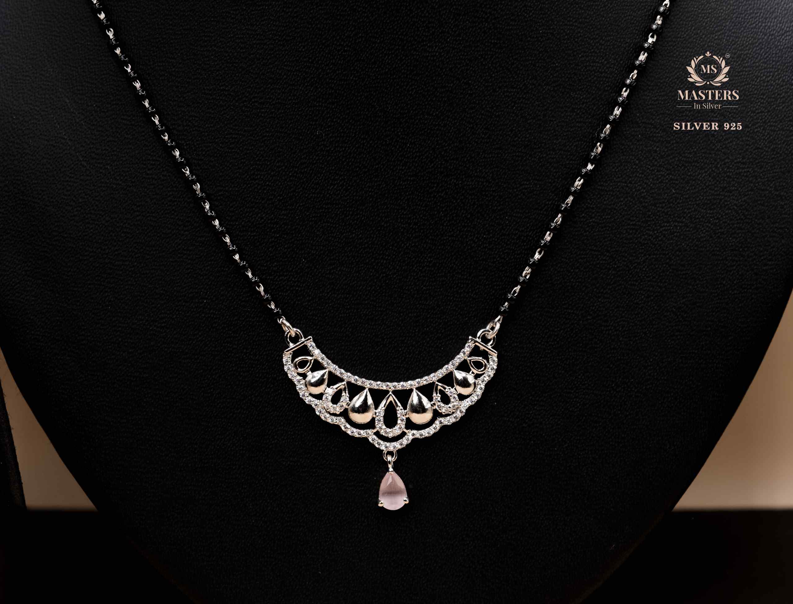 MANGALSUTRA MID SIZE PENDANT SHINING DIAMONDS TYPE ORIGINAL STERLING SILVER