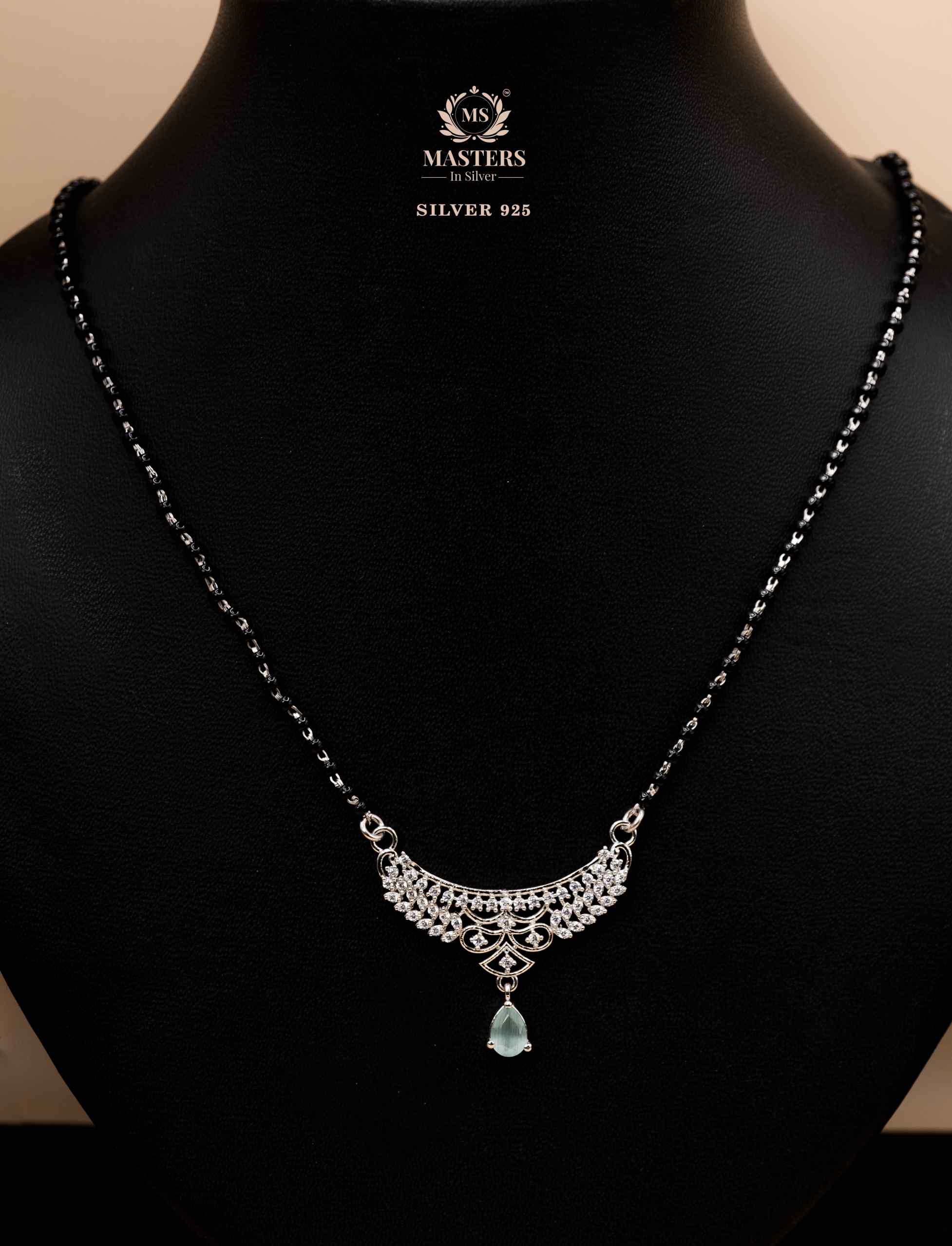 MANGALSUTRA MID SIZE PENDANT SHINING DIAMONDS TYPE ORIGINAL STERLING SILVER